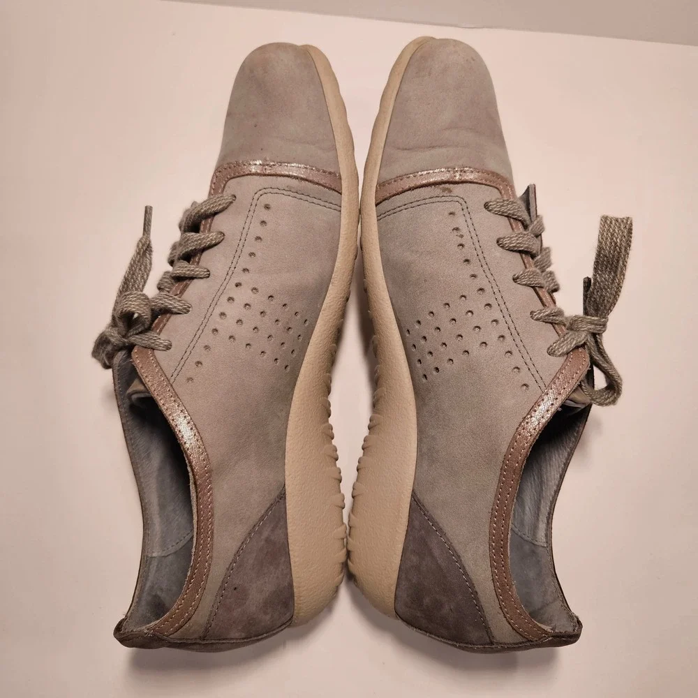 Naot Avena Grey Nubuck Leather Lace Up Walking Shoes Womens 39 Metallic Trim 8